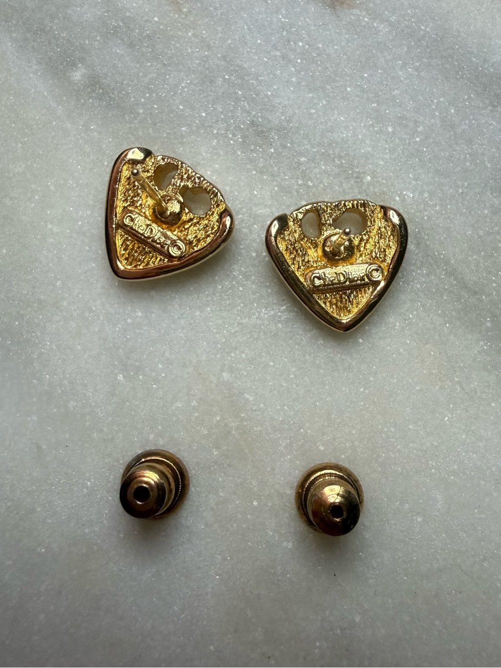 Vintage Christian Dior CD Heart Shaped Pierced Earrings 💖 - Picture 5 of 5